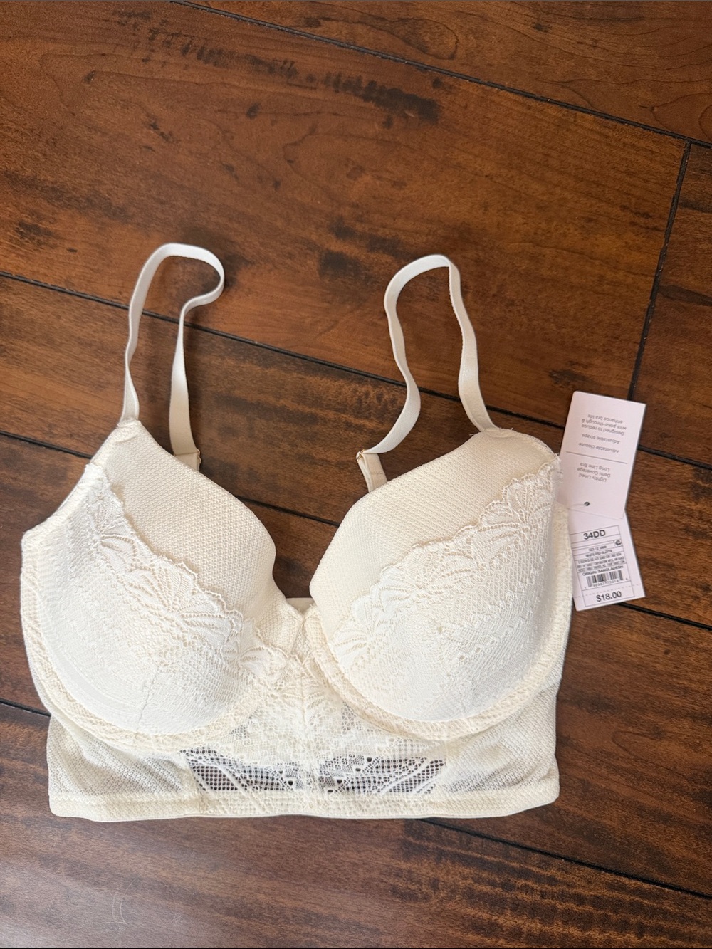 Auden Longline Lace-Trim Bra in Cream
